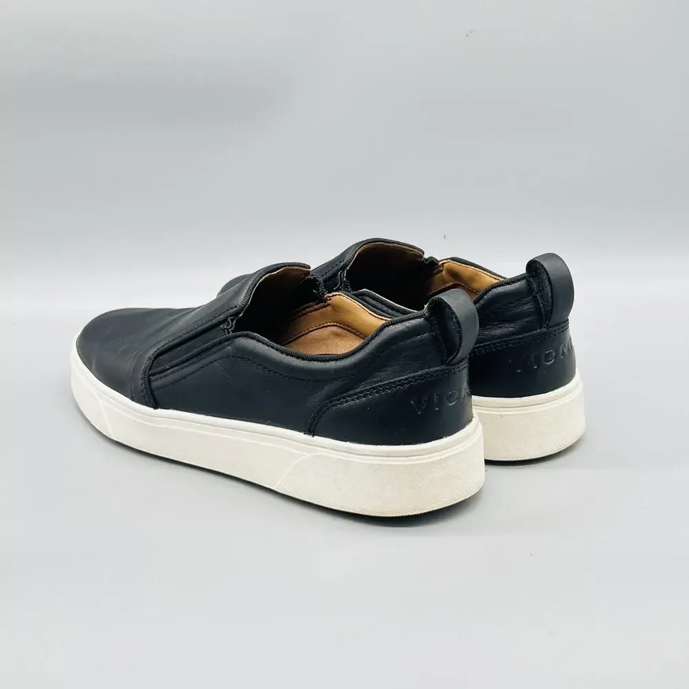 Vionic Shoes Womens 7 Black Leather Slip On Platform Walking Sneakers Comfort